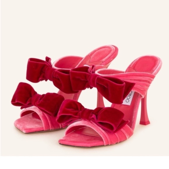 Jimmy Choo Flaca 100mm Velvet Bow Heels - Picture 1 of 11